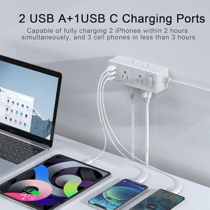 Tcstei 5 Feet Extension Cord PW-401A 6 AC Outlets 3 USB Ports