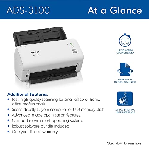 Brother ADS3100 Document Scanner USB 600x600 1W 48 Bit 60 Pages