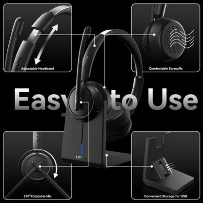 LEVN Wireless Headset LE-HS013 Wireless Bluetooth 5.2 with Noise Cancellation and Mute Feature