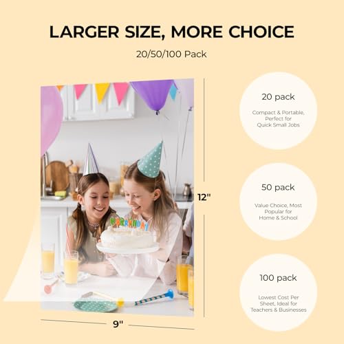 HTVRONT 9 X 12 Inches Self Adhesive Laminating Sheets 100 Count 5mil Clear Laminating Sheets