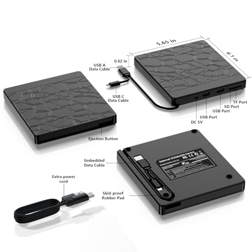 YUNINFANG External Portable Blu-ray Drive USB 3.0 Type A/C Black