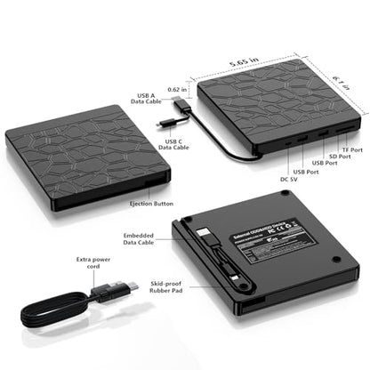YUNINFANG External Portable Blu-ray Drive USB 3.0 Type A/C Black
