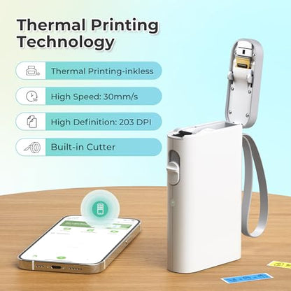 Nelko P21 Bluetooth Thermal Label Maker with Built-in Media and 203 DPI