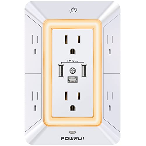 POWRUI 6 Outlet Power Strip 125V 15A Surge Protection Model 508-2U1C