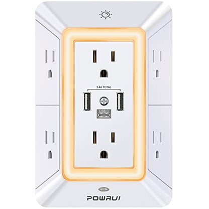 POWRUI 6 Outlet Power Strip 125V 15A Surge Protection Model 508-2U1C