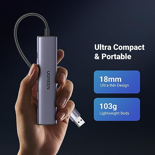 UGREEN 5-Port USB Hub with Gigabit Ethernet RJ45 3x USB 3.0 Ports, Aluminum Enclosure, Compatible with Windows, Mac OS, Linux, and Chrome OS