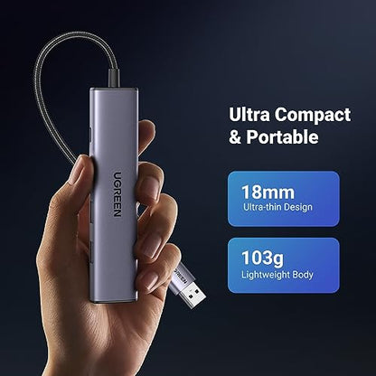 UGREEN 5-Port USB Hub with Gigabit Ethernet RJ45 3x USB 3.0 Ports, Aluminum Enclosure, Compatible with Windows, Mac OS, Linux, and Chrome OS