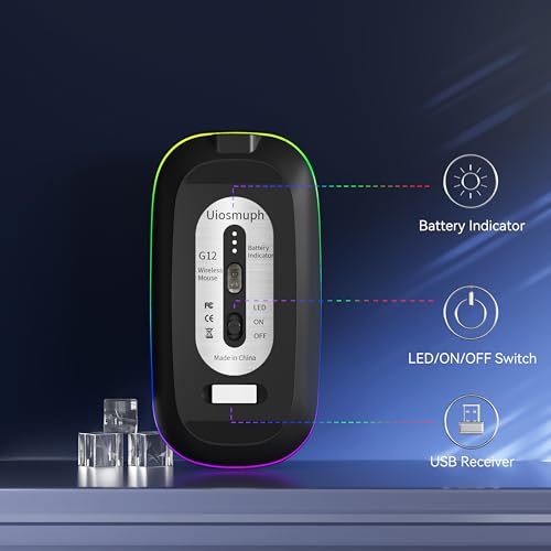 Uiosmuph 2.4G Wireless Optical Mouse G12 USB C Rechargeable Portable Computer Mice
