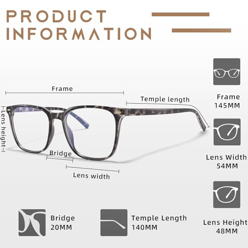 MACJERO Oversized Square Blue Light Blocking Glasses TR20256C10 - 54mm Lens Width, Full Rim, TR90 Frame, Plastic Lens, UV Protection