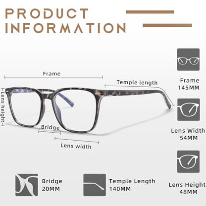 MACJERO Oversized Square Blue Light Blocking Glasses TR20256C10 - 54mm Lens Width, Full Rim, TR90 Frame, Plastic Lens, UV Protection