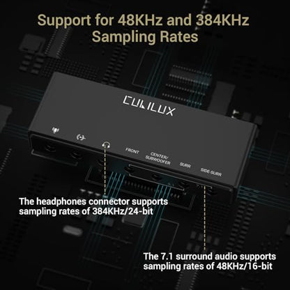 Cubilux 7.1 USB Surround Sound Card 384KHz USB A External Sound Card for Laptop PC