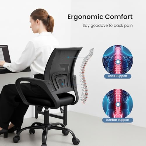 DUMOS Office Chair 1411BK-H3-43 Ergonomic Mid-Back 250 lbs Indoor