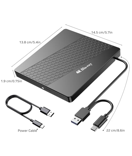 XRTFORE 5.7"x5.4" External 4K Drive USB 3.0 Optical Drive