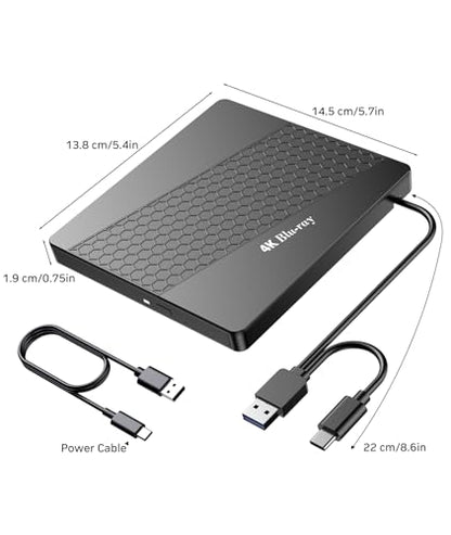 XRTFORE 5.7"x5.4" External 4K Drive USB 3.0 Optical Drive