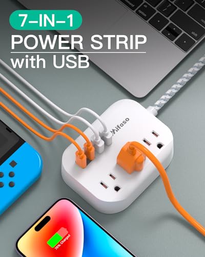 Mifaso 5Ft Power Strip TH8056 with 3 AC Outlets and 4 USB Ports