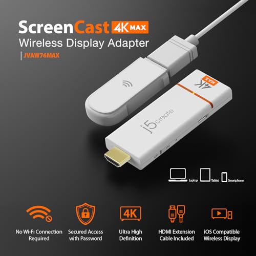j5create ScreenCast 4K Max Wireless Display Adapter HDMI JVAW76MAX