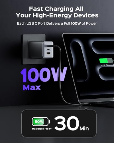 wegear 100W USB C Wall Charger AQ103KAUS 3 Ports Fast Charging Adapter