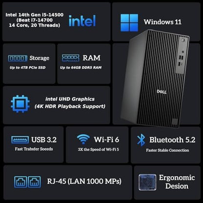 Dell 12.77in QCT1250 Pro Tower Desktop PC Windows 11 4K 2560x1440