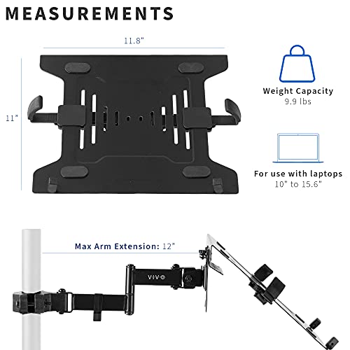 VIVO Steel Universal Full Motion Pole Mount Laptop Holder Arm, Adjustable for 10 to 15.6 inch Laptops, Black, MOUNT-PL1A-LAP3