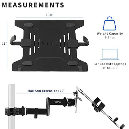 VIVO Steel Universal Full Motion Pole Mount Laptop Holder Arm, Adjustable for 10 to 15.6 inch Laptops, Black, MOUNT-PL1A-LAP3