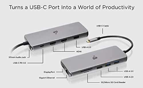 IOGEAR 6.3" x 3.6" x 0.7" GUD3C4K3P USB Type C Docking Station with 11 Ports, 2 HDMI, 100W Power Delivery