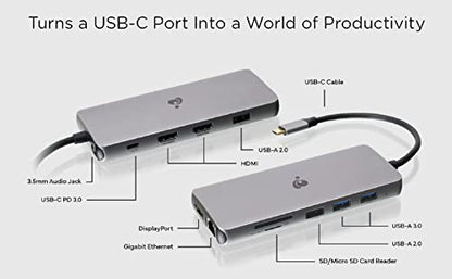 IOGEAR 6.3" x 3.6" x 0.7" GUD3C4K3P USB Type C Docking Station with 11 Ports, 2 HDMI, 100W Power Delivery