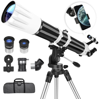 Hawkko 90mm Telescope Model 100900-001 Altazimuth Mount Manual Focus Multi-Coated 270X