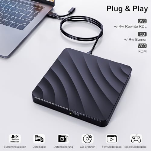 QDSYLQ External CD/DVD Drive XD 061 USB Type C 24X, 8X External Optical Drive