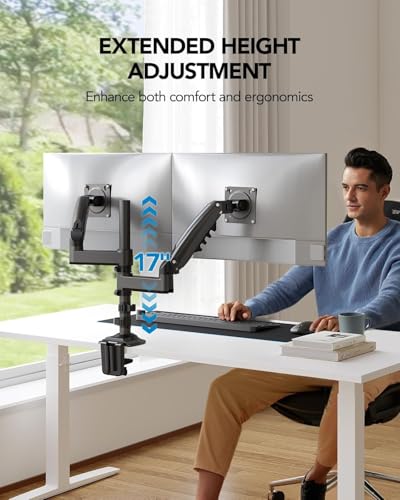 HUANUO 32 Inch HNDS8 Dual Monitor Stand Ergonomic Adjustable Tilt 45 Degrees Tabletop Mount