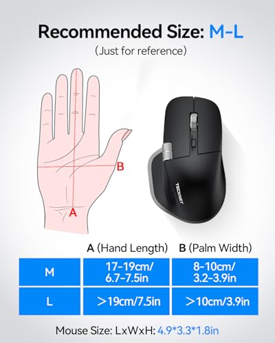 TECKNET Wireless Mouse TK-MS029 Optical 4800 DPI 2.4GHz Ergonomic Mouse