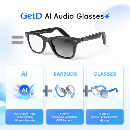 GetD 1 Inch GG13 Smart Glasses with Photochromic Lens - Lightweight Bluetooth Audio Glasses