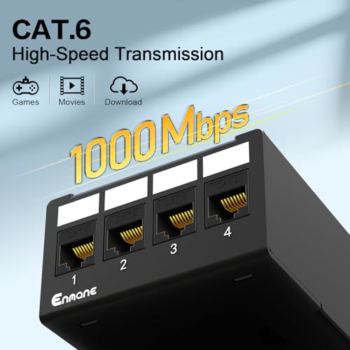 Enmane 4 Port CAT6 1000Mbps Unmanaged RJ45 Patch Panel