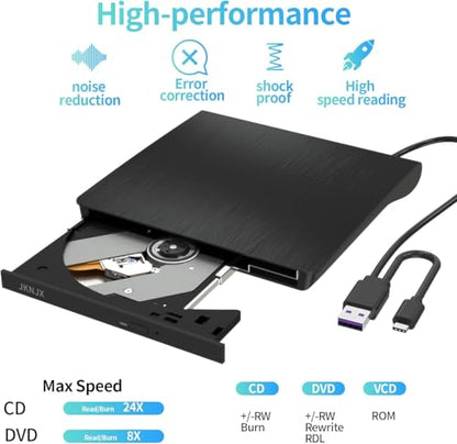 JKNJX Slim External DVD Drive XD013 USB 3.0 Type-C