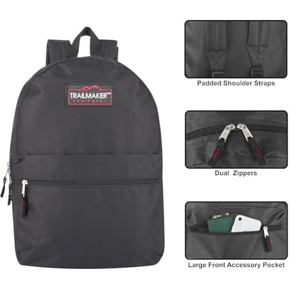 Trail Maker 4041 Black Daypack Backpack for Kids - 17" Size - Adjustable Padded Straps - 20 Liters