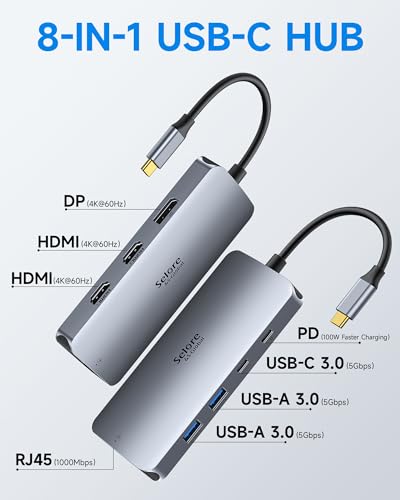 Selore&S-Global UC0517 USB C Docking Station 8 Ports Dual Monitor 4K Display