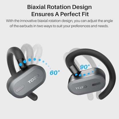 TOZO O2 T13187 Wireless Earbuds Bluetooth 5.3 Open Ear 42 Hours Playtime Noise Cancellation Black
