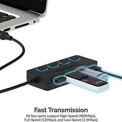 SABRENT 4 Port USB 2.0 Hub Model HB-UMLS 480 Mbps USB 2.0 Network Hub