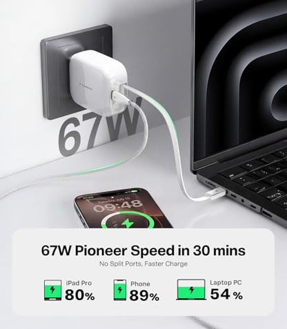 TORRAS 67W CQ10 USB Type-C Charger Block, Dual-Port, Standard A Power Plug