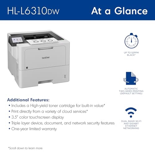 Brother HL-L6310DW 52ppm Monochrome Laser Printer 1200x1200dpi Touch LCD