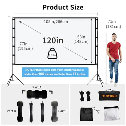 TOWOND 120 pouces Projector Screen 4K HD 16:9 Polyester Portable Projection Screen