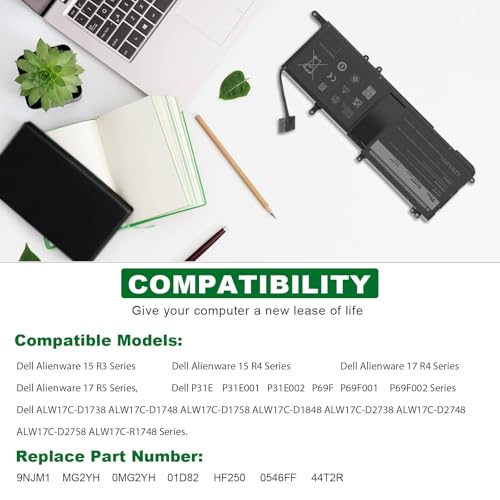 ASUNCELL 9NJM1 Lithium Ion Battery 11.4V 99Wh 3-Cell for Dell Alienware 15 R3, R4, 17 R4, R5