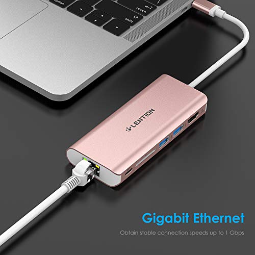 LENTION USB C Hub with 6 Ports, 4K HDMI, Dual USB 3.0, SD Card Reader, Type C Charging, Ethernet, Model CB-TP-C68-ROG-US-1