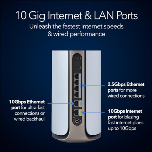 NETGEAR RBE973S Quad-Band WiFi 7 Mesh Network System, Router + 2 Satellite Extenders, Up to 27Gbps, Covers 10,000 sq. ft.