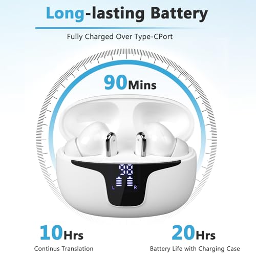 kasioo Language Translator Earbuds V19 Bluetooth 5.4 Built-In Media 150 Languages