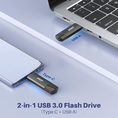 JOIOT 128GB U207-Black-32G-3.0*5 USB 3.0 Flash Drive Type-C and USB-A Connectivity