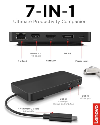 Lenovo USB-C Dual Display Travel Dock 40B90000US 7 Ports USB Type C 4K HDMI