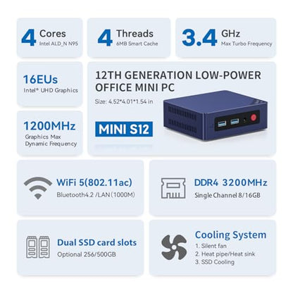 Beelink Mini PC Mini S12 Intel Celeron N95 4-Core 3.4GHz 4K UHD Mini Computer