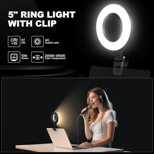 Anautin 1.0 Count R5 USB Camera Ring Light Adjustable Brightness 2600K-6500K