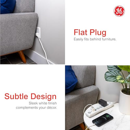 GE 8 Ft Surge Protector Power Strip Model 67044, 125 Volts, 6 Outlets, 800 Joules Surge Protection