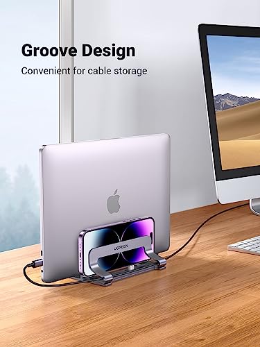 UGREEN 60643 Universal Vertical Laptop Stand Adjustable Compatible with Laptops 0.47-1" Thick Space Gray